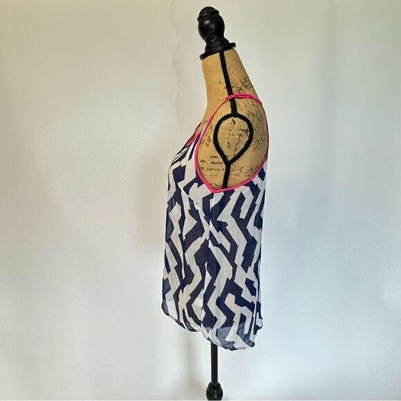 Charming Charlie Women's Geometric Print contrast trim tank sheer top Size S - Picture 2 of 7